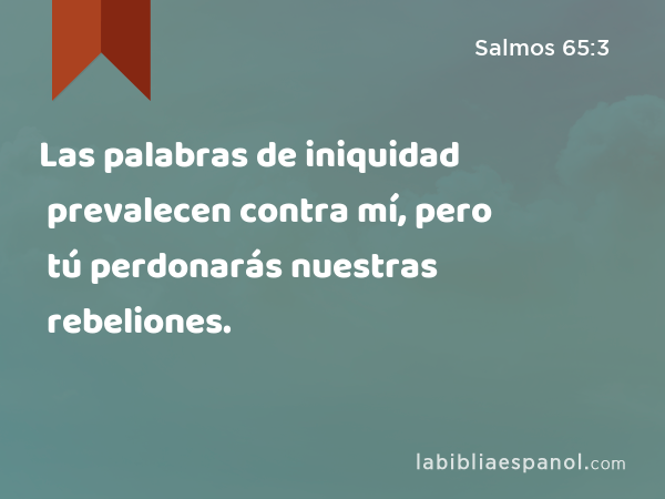 Las palabras de iniquidad prevalecen contra mí, pero tú perdonarás nuestras rebeliones. - Salmos 65:3