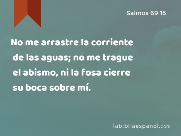 No me arrastre la corriente de las aguas; no me trague el abismo, ni la fosa cierre su boca sobre mí. - Salmos 69:15