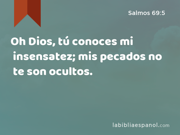 Oh Dios, tú conoces mi insensatez; mis pecados no te son ocultos. - Salmos 69:5