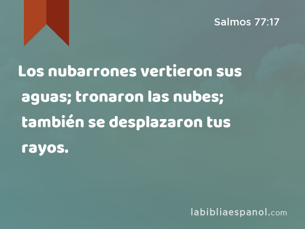 Los nubarrones vertieron sus aguas; tronaron las nubes; también se desplazaron tus rayos. - Salmos 77:17