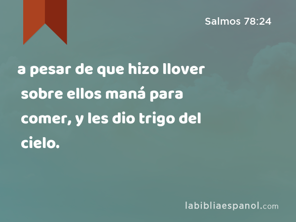 a pesar de que hizo llover sobre ellos maná para comer, y les dio trigo del cielo. - Salmos 78:24