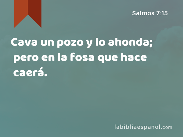 Cava un pozo y lo ahonda; pero en la fosa que hace caerá. - Salmos 7:15