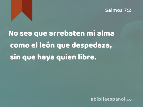 No sea que arrebaten mi alma como el león que despedaza, sin que haya quien libre. - Salmos 7:2