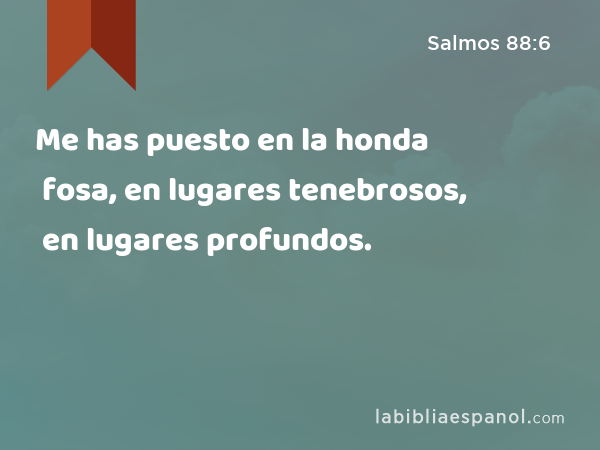 Me has puesto en la honda fosa, en lugares tenebrosos, en lugares profundos. - Salmos 88:6