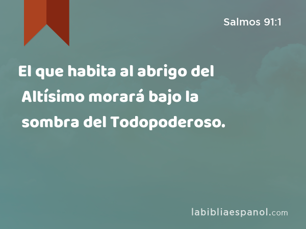 El que habita al abrigo del Altísimo morará bajo la sombra del Todopoderoso. - Salmos 91:1