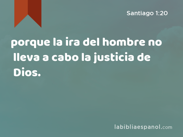 porque la ira del hombre no lleva a cabo la justicia de Dios. - Santiago 1:20