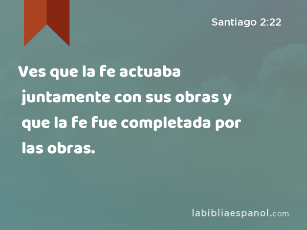 Ves que la fe actuaba juntamente con sus obras y que la fe fue completada por las obras. - Santiago 2:22