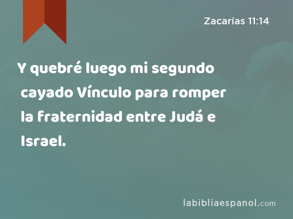 Y quebré luego mi segundo cayado Vínculo para romper la fraternidad entre Judá e Israel. - Zacarías 11:14