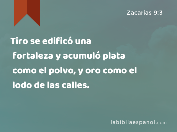 Tiro se edificó una fortaleza y acumuló plata como el polvo, y oro como el lodo de las calles. - Zacarías 9:3